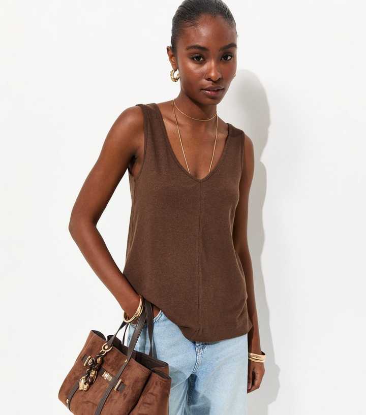 Premium Dark Brown Linen Rich V Neck Vest