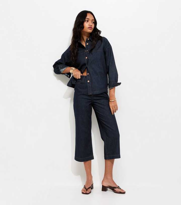 Indigo Wash Adalae High Waisted Cropped Wide Leg Jeans