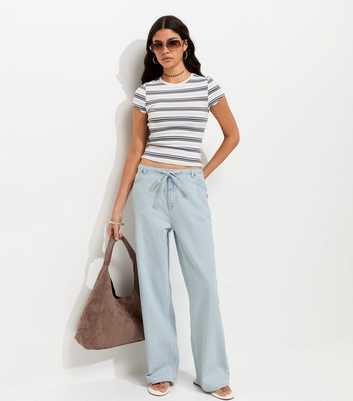 White Cotton Striped Denim Tie Waist Jeans