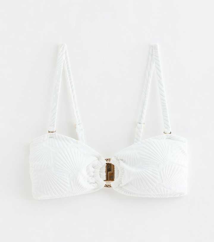 White Shell Jacquard Bandeau Bikini Top