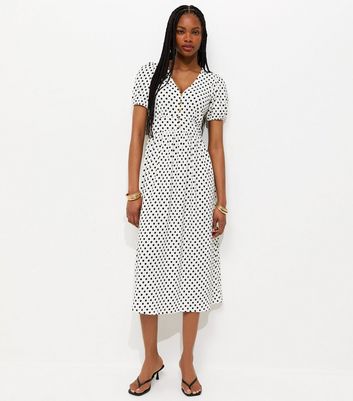 Cream Polka Dot Short Sleeve Midi Dress | New Look