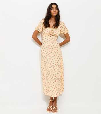 Yellow Crinkle Texture Floral Print Milkmaid Midi Dress