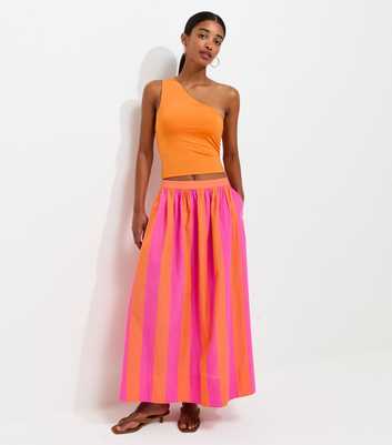 Pink Stripe Pop Circle Cotton Midi Skirt