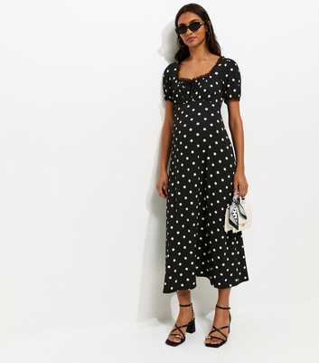 Maternity Black Polka Dot Milkmaid Midi Lace Dress