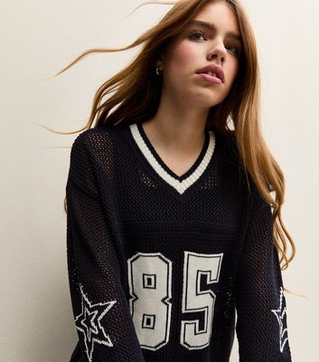 Girls Navy V-Neck Football Jumper