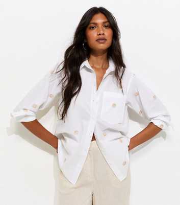 White Cotton Embroidered Shell Long Sleeve Shirt
