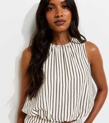Cream Striped Sleeveless Bubble Hem Top