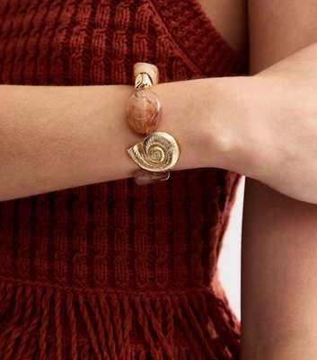 Brown Resin and Gold Shell Bracelet