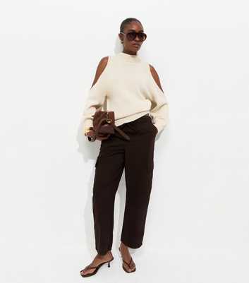 Dark Brown Barrel Leg Cargo Trousers