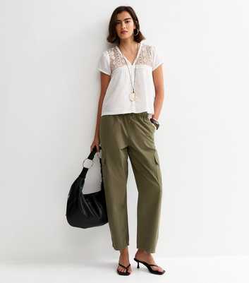 Dark Khaki Barrel Leg Cargo Trousers