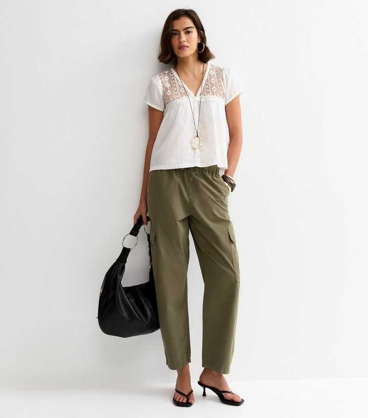 Dark Khaki Barrel Leg Cargo Trousers