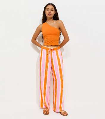 Petite Pink Stripe Print Wide Leg Trousers