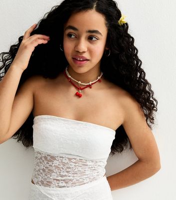 Girls White Lace Hanky Hem Bandeau Top