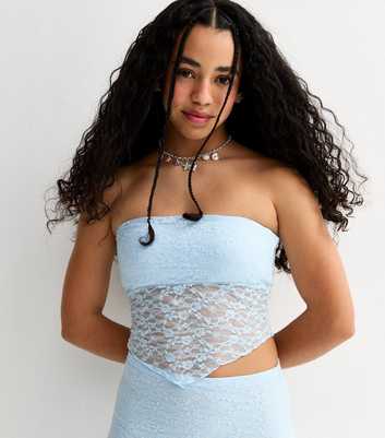 Girls Light Blue Lace Hanky Hem Bandeau Top