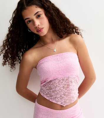 Girls Light Pink Lace Hanky Hem Bandeau Top