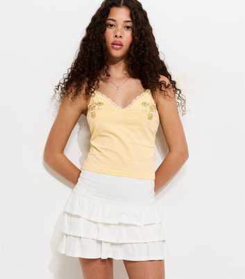 Girls Light Yellow Beaded Fitted Cami Top