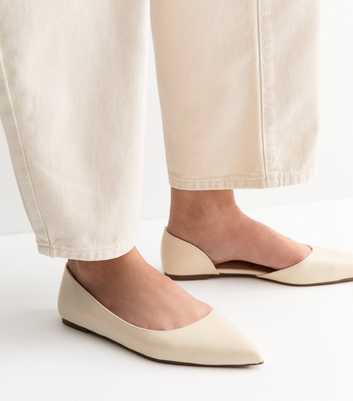 Off White Faux Leather D'Orsay Ballerina Flats