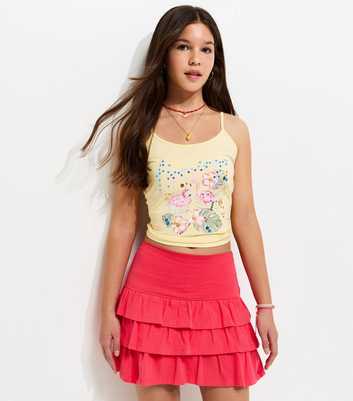 Girls Coral Pink Jersey Tiered Rara Skort