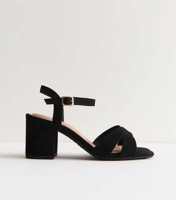 Wide Fit Black Block Heel Cross Strap Sandals