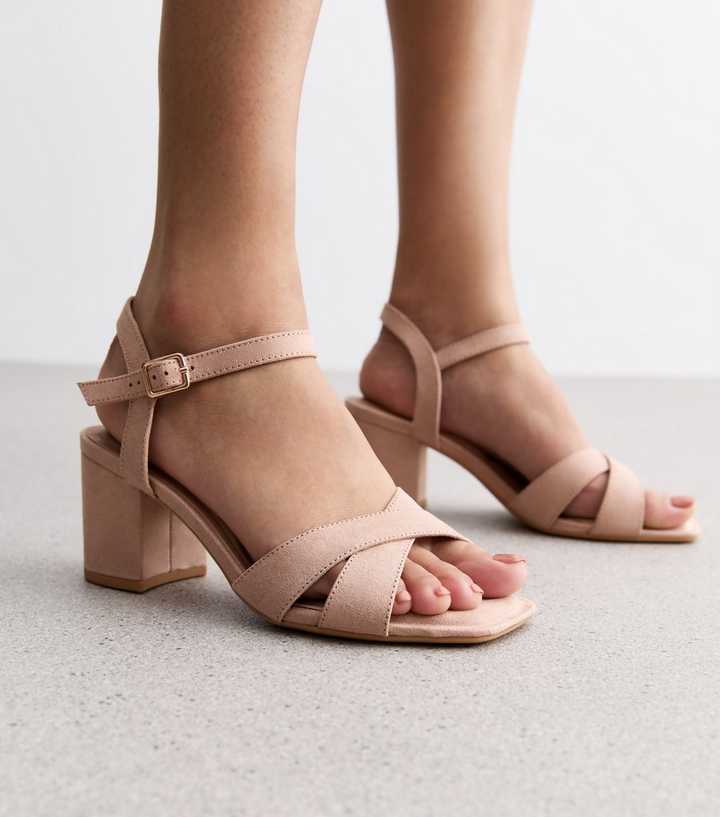 Wide Fit Pink Faux Suede Crossover Strap Sandals