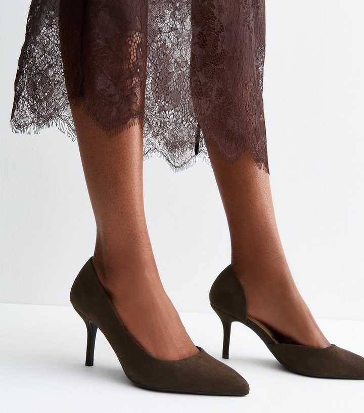 Wide Fit Dark Brown Faux Suede D'Orsay Court Shoes