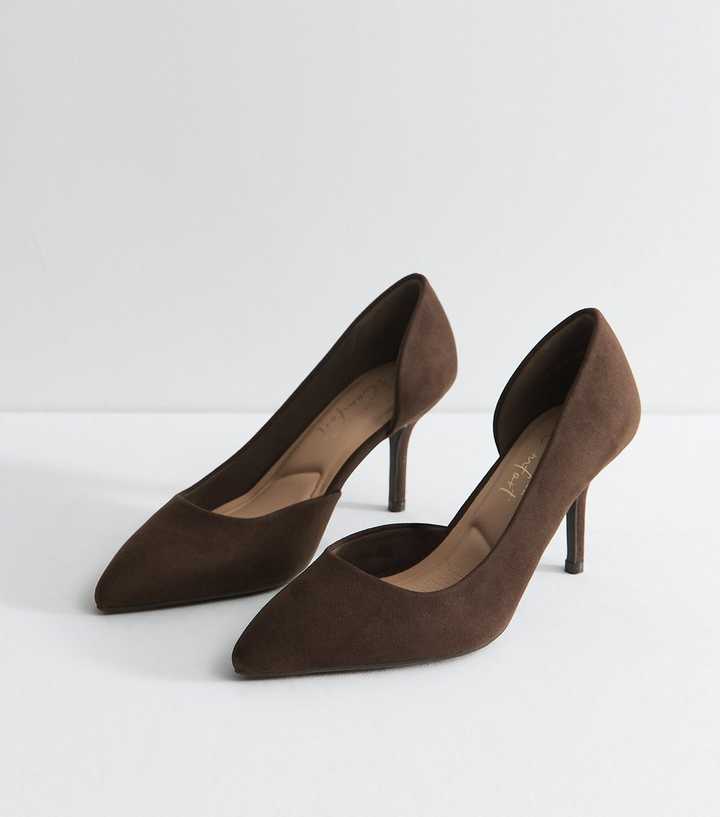 Wide Fit Dark Brown Faux Suede D'Orsay Court Shoes