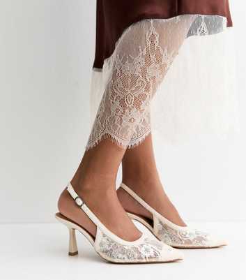 White Sequinned Floral Lace Slingback Court Shoes