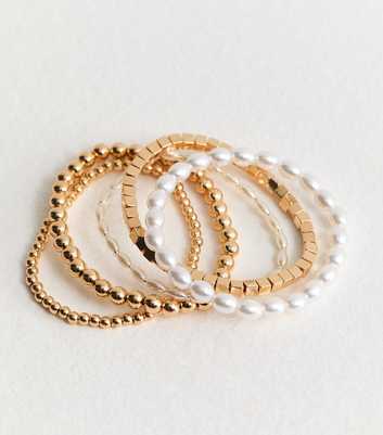 Pack of 5 Gold and Faux Pearl Beaded Bracelets