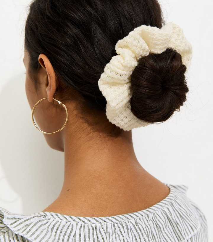 Cream Crochet Knit Scrunchie