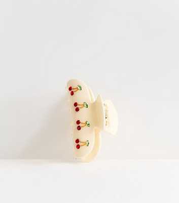 Cream Cherry Detail Hair Claw Clip