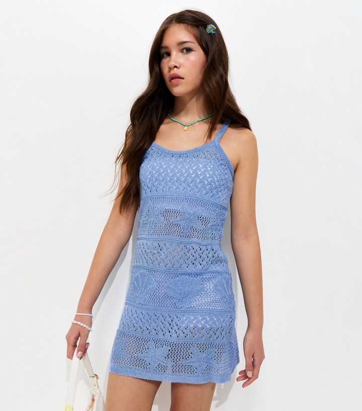 Girls Blue Shell Crochet Dress