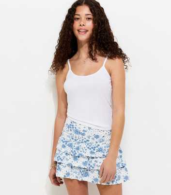 Girls White Floral Print Jersey Rara Skort