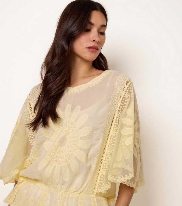 Blue Vanilla Yellow Sunflower Lace Trim Blouse