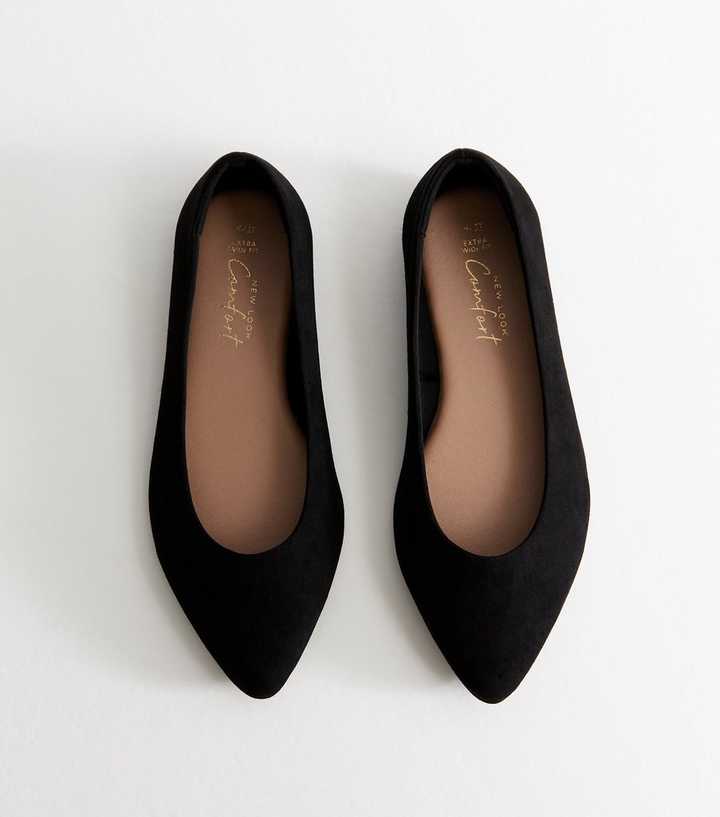 Extra Wide Fit Black Faux Suede Pointed Pumps