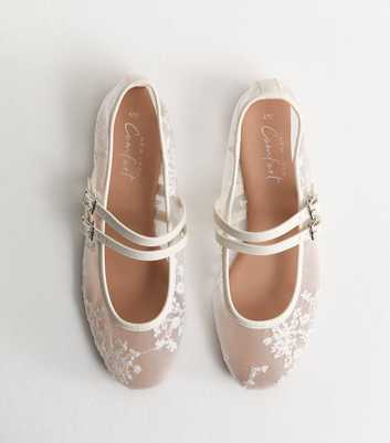 White Floral Mesh Double Strap Mary Jane Pumps