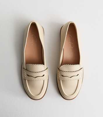 Off White Faux Leather Scalloped Penny Loafers