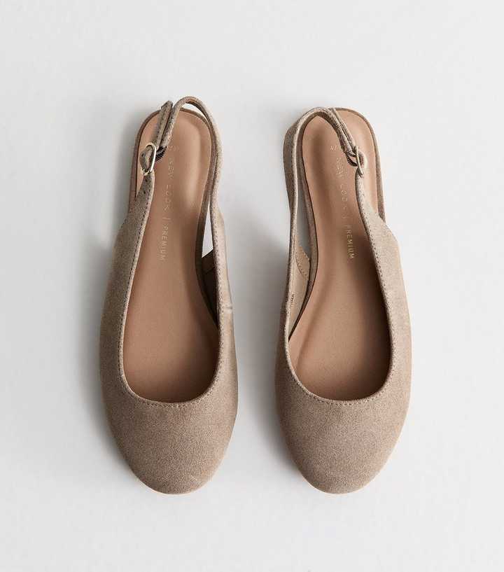 Premium Real Leather Light Brown Suede Slingback Pumps