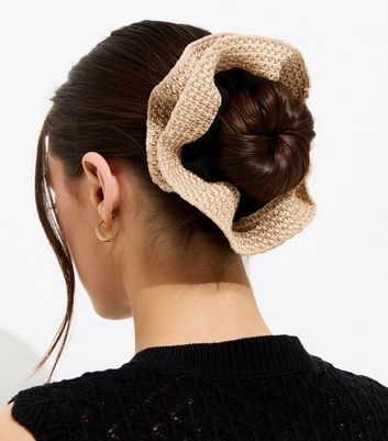 Black Straw Edge Oversized Scrunchie