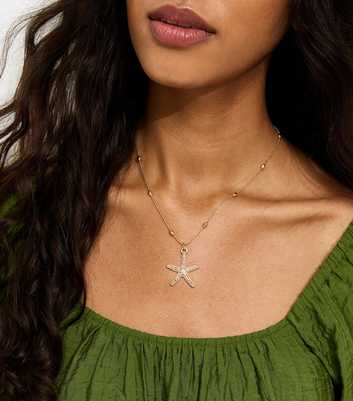 Gold Tone Ball Chain Starfish Pendant Necklace