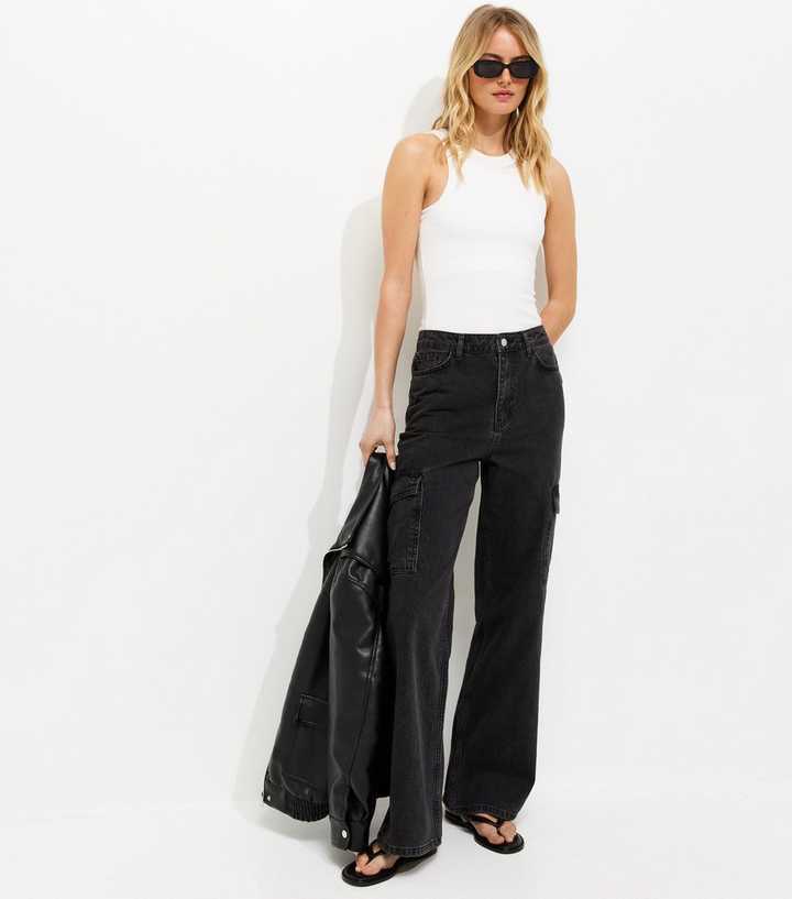 Tall Washed Black Cargo Pocket Jeans