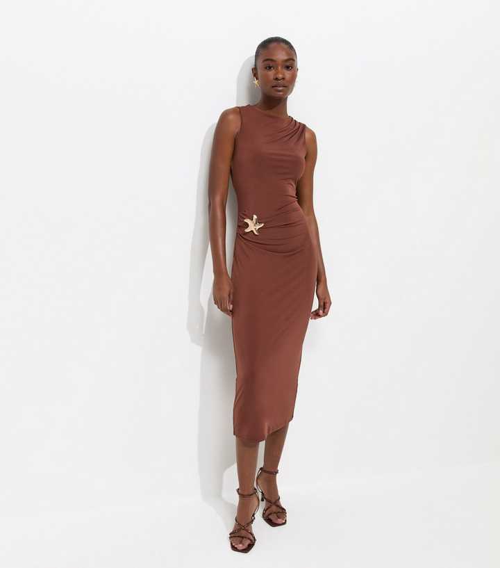 Dark Brown Starfish Charm Racerback Midi Dress