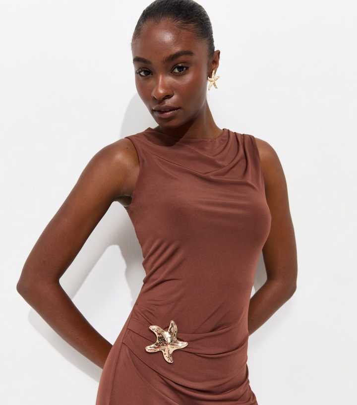 Dark Brown Starfish Charm Racerback Midi Dress | New Look