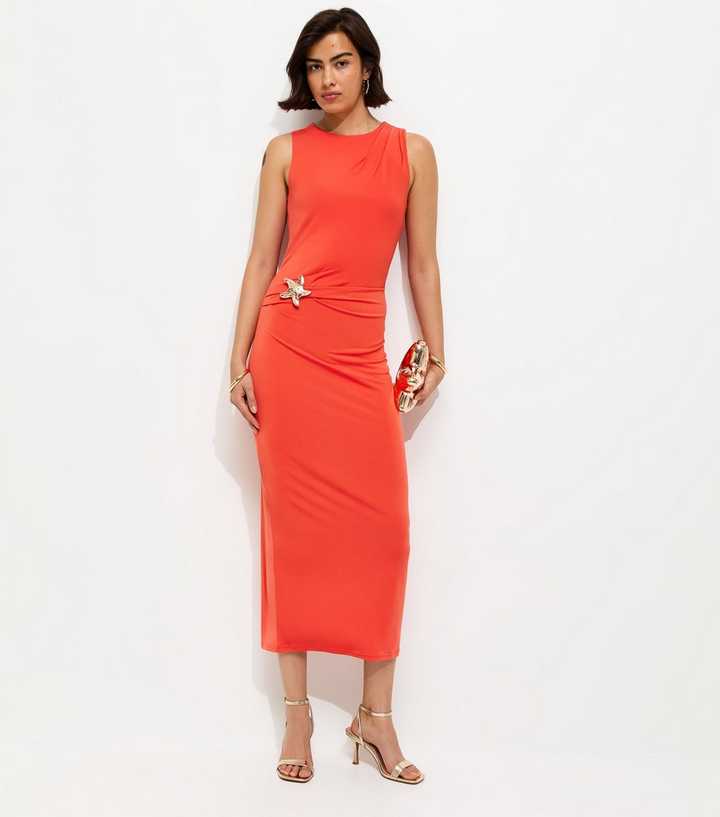 Red Starfish Charm Racerback Midi Dress