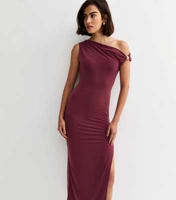 Burgundy Jersey Off The Shoulder Midi Dress