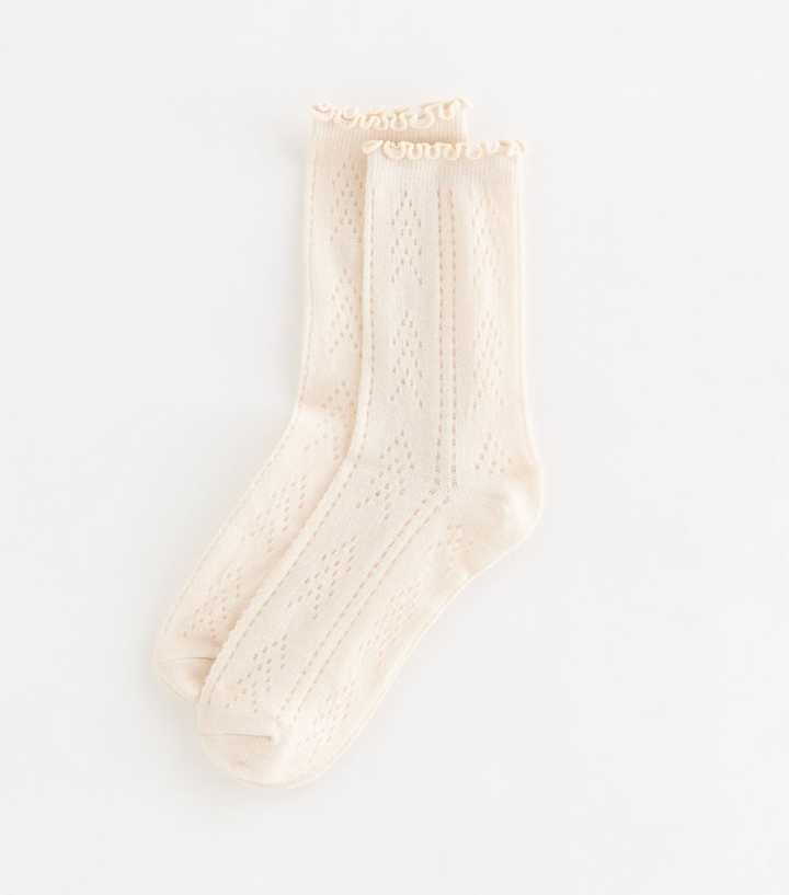 Cream Frill Top Pointelle Ankle Socks
