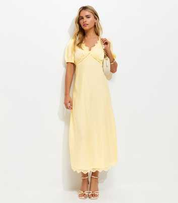 Petite Yellow Lace Trimmed Satin Midi Dress
