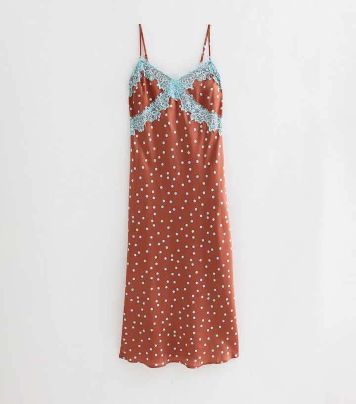 Maternity Brown Spot Print Lace Trim Midi Dress