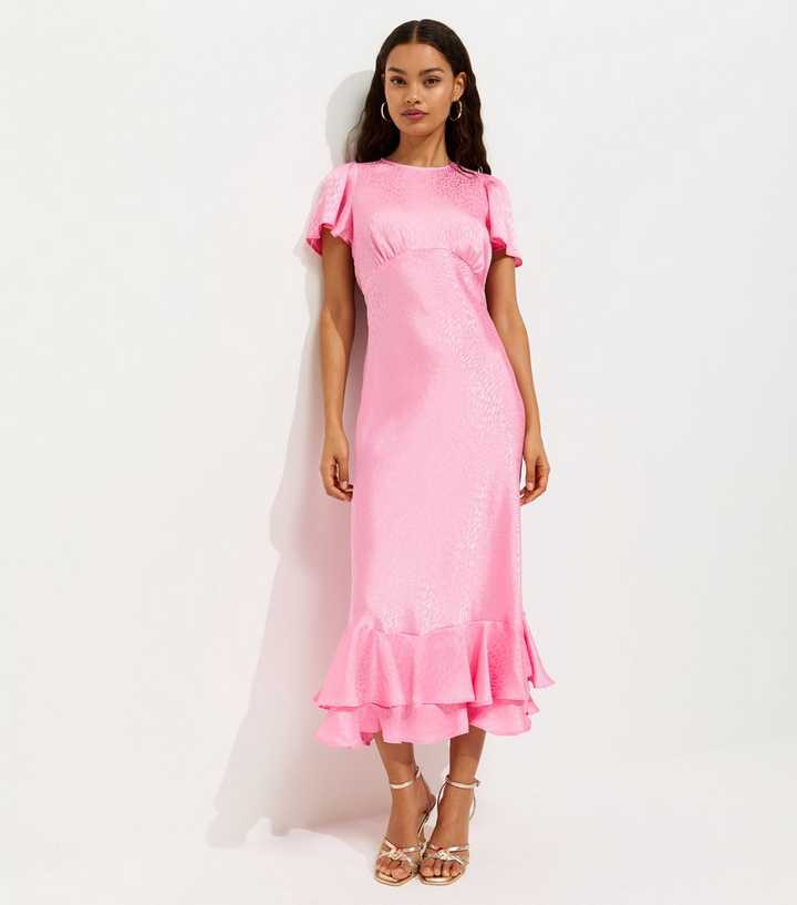 Petite Light Pink Feather Jacquard Satin Midi Dress