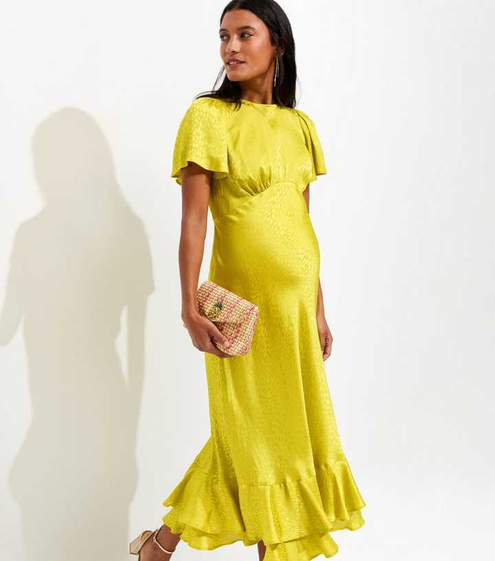 Maternity Light Green Feather Jaquard Satin Midi Dress