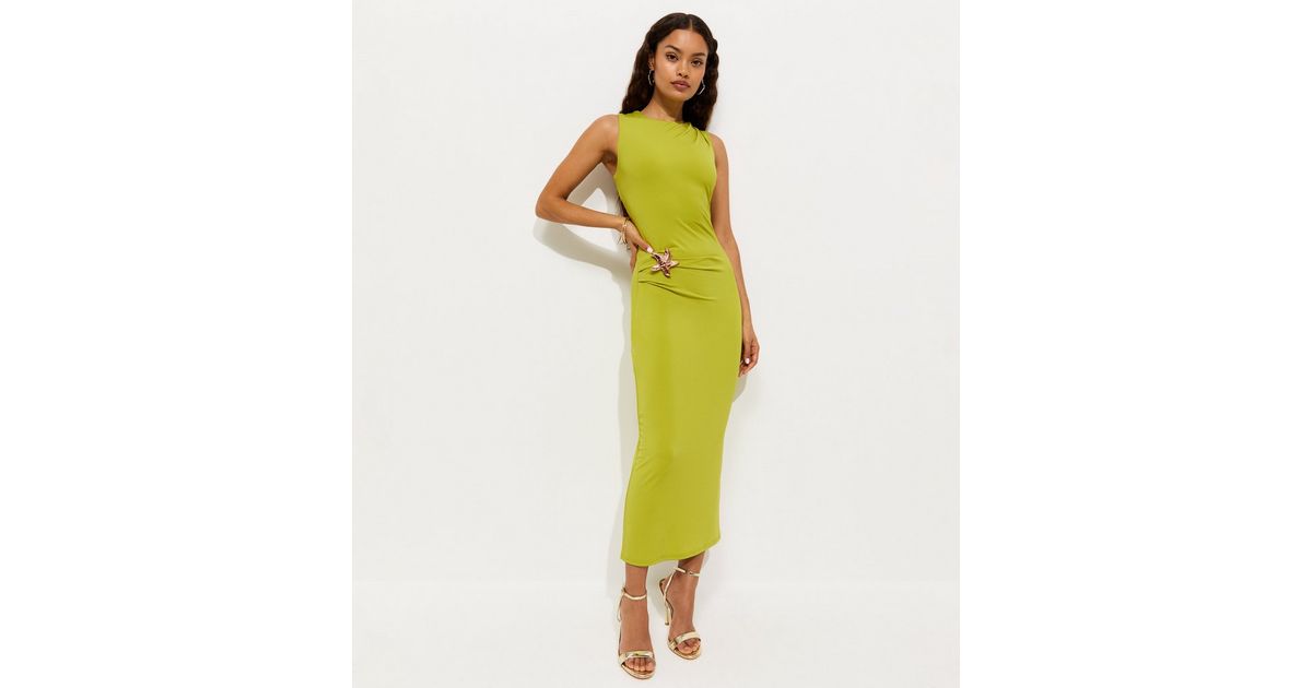 Petite Bright Green Starfish Charm Ruched Midi Dress | New Look Petite Bright Green Starfish Charm Ruched Midi Dress | New Look
